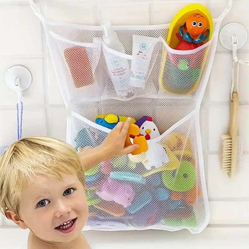 Party Games Baby Shower - ベビーシャワーのお風呂のおもちゃ白ベビーキッズおもちゃ収納メッシュ強力な吸盤付きおもちゃバッグネットバスルームオーガナイザー