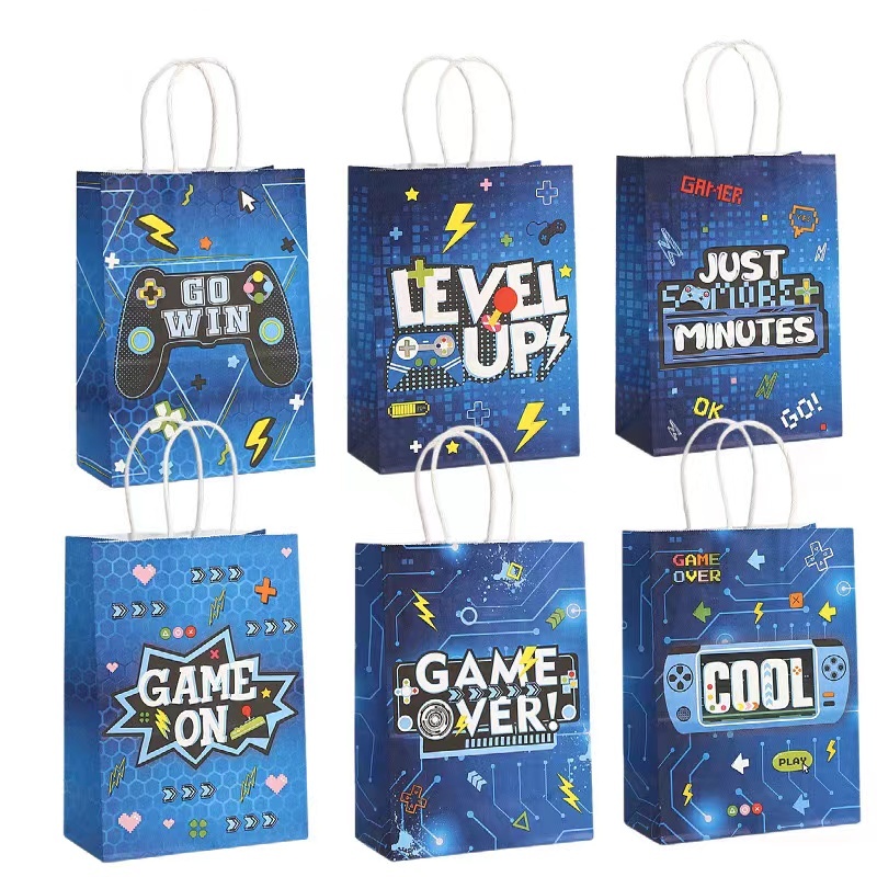 Party Games Engagement - 6/24 個ビデオゲームテーマ紙ギフト包装袋ゲームオーバーキャンディクッキーバッグ子供男の子誕生日ゲームナイトパーティー装飾
