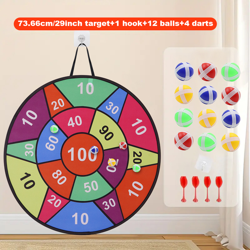 Party Games Indoor For 6 12 Year Olds - 粘着式ボールダーツボード - ボール12個+ダーツ4本、屋内および屋外の家族向けゲーム、子供の誕生日パーティーのギフトに最適