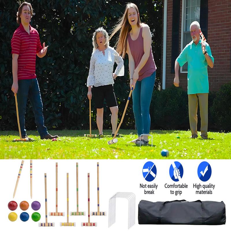 Croquet Set Lawn - クロケットセット 面白い屋外芝生ゲーム ボールとキャリングバッグ付き ポータブル木製スポーツセット 再利用可能な木製ボウリング 大人用