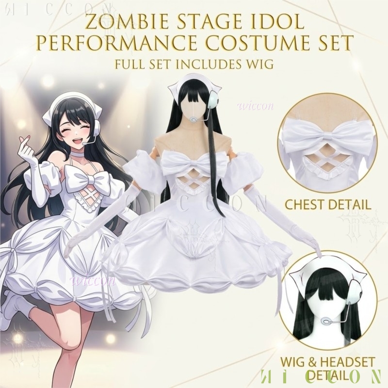 Zombie Party Games - アニメエイリアンステージゾンビステージスアコスプレフルセットアニメ同スタイル純白ドレス衣装コミックハロウィンパーティー用 R
