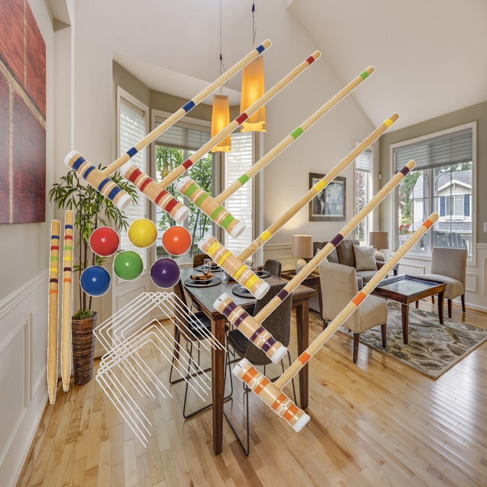 Croquet Set Lawn - スポーツアウトドアクロッケセット 芝生用クロッケゲームセット 2つのエンドステークス 6つのドア付きクロッケセット 6人用 家族の集まりに最適