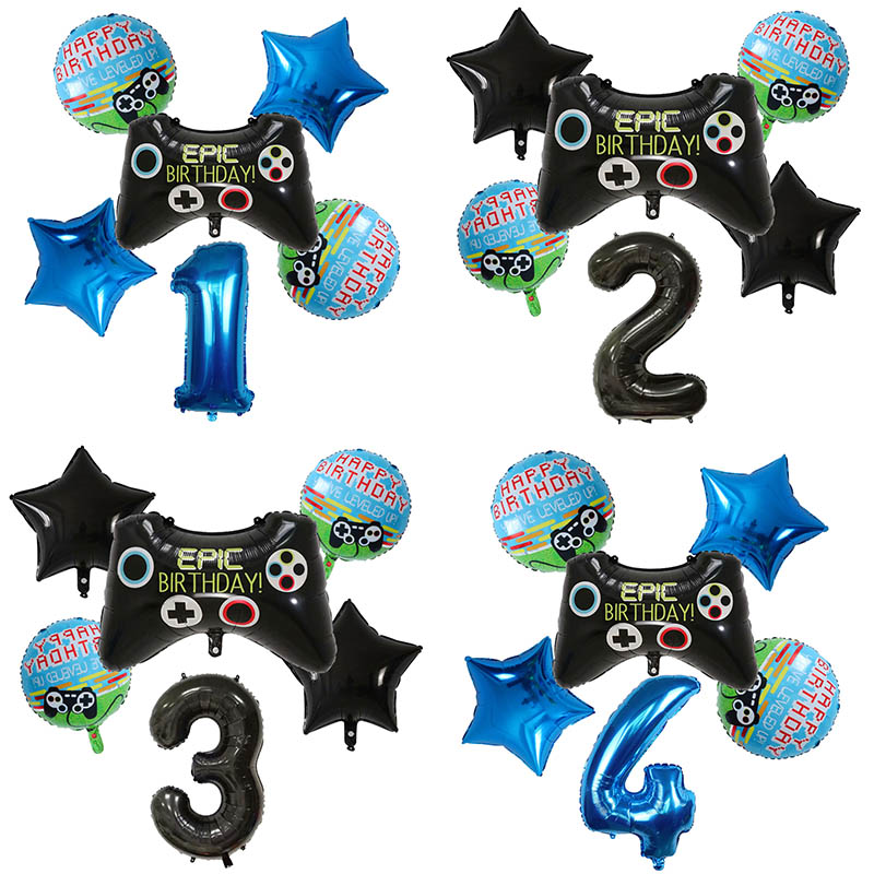 Party Games Baby Shower - 6 個のゲームパッドボーイゲームホイルヘリウム風船誕生日テーマパーティーの装飾子供のおもちゃベビーシャワーの装飾ギフトエアグロボス