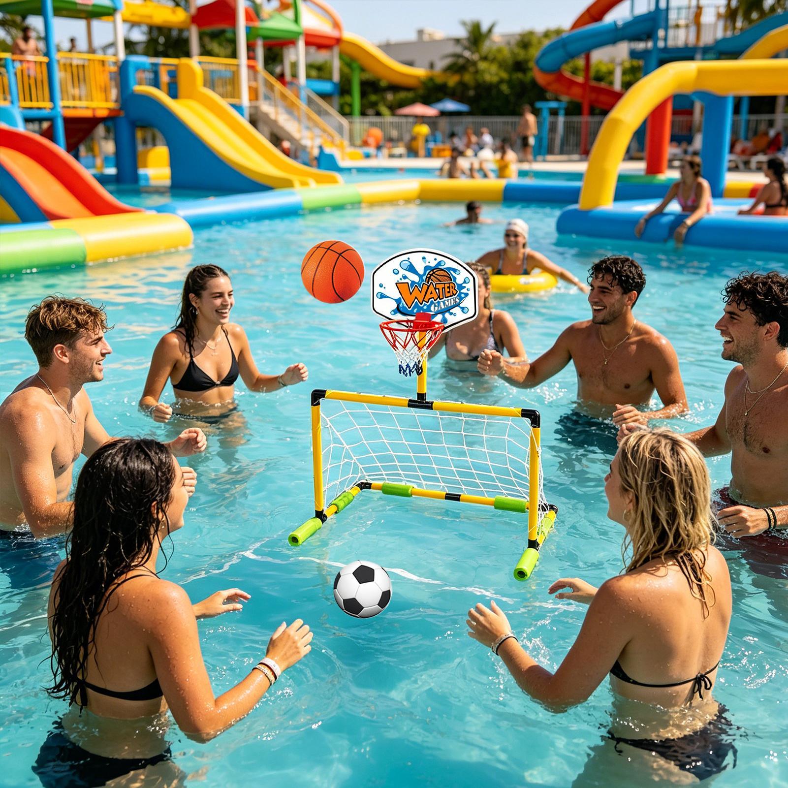 Party Games Quiz - プールバスケットボールフープ 2-in-1 サッカーゴールバスケットボールセット フローティングウォータースコアゲーム 子供 大人向けインタラクティブおもちゃ