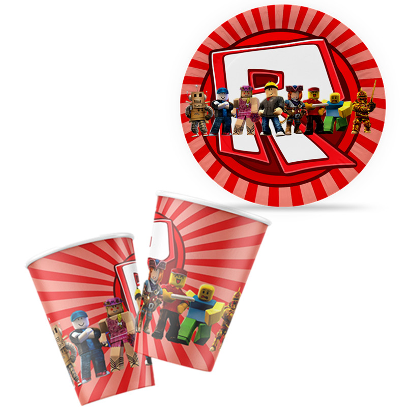 Party Games In Roblox - ロボットハッピーバースデーデコレーション食器セット紙皿カップストローロボットゲームパーティー用品ラテックスバルーンベビーシャワーの装飾