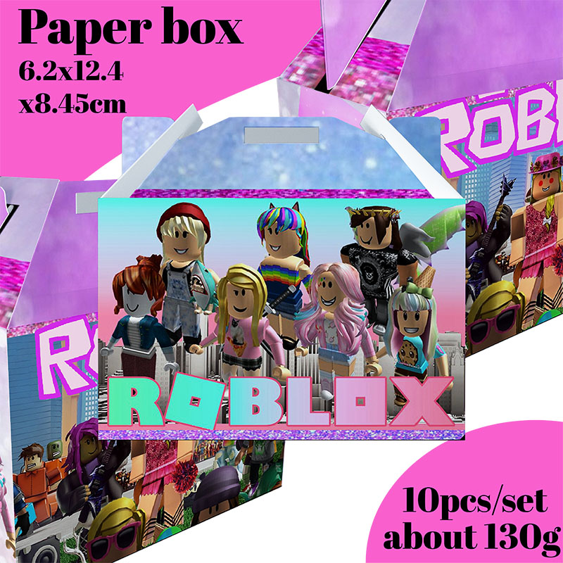 Party Games In Roblox - ピンクのrobloxゲームパーティーは子供のためのボックス、誕生日の装飾用品、ロボットのギフトボックス、ベビーシャワー、キャンディーボックス、紙の小さなケーキボックスを支持します