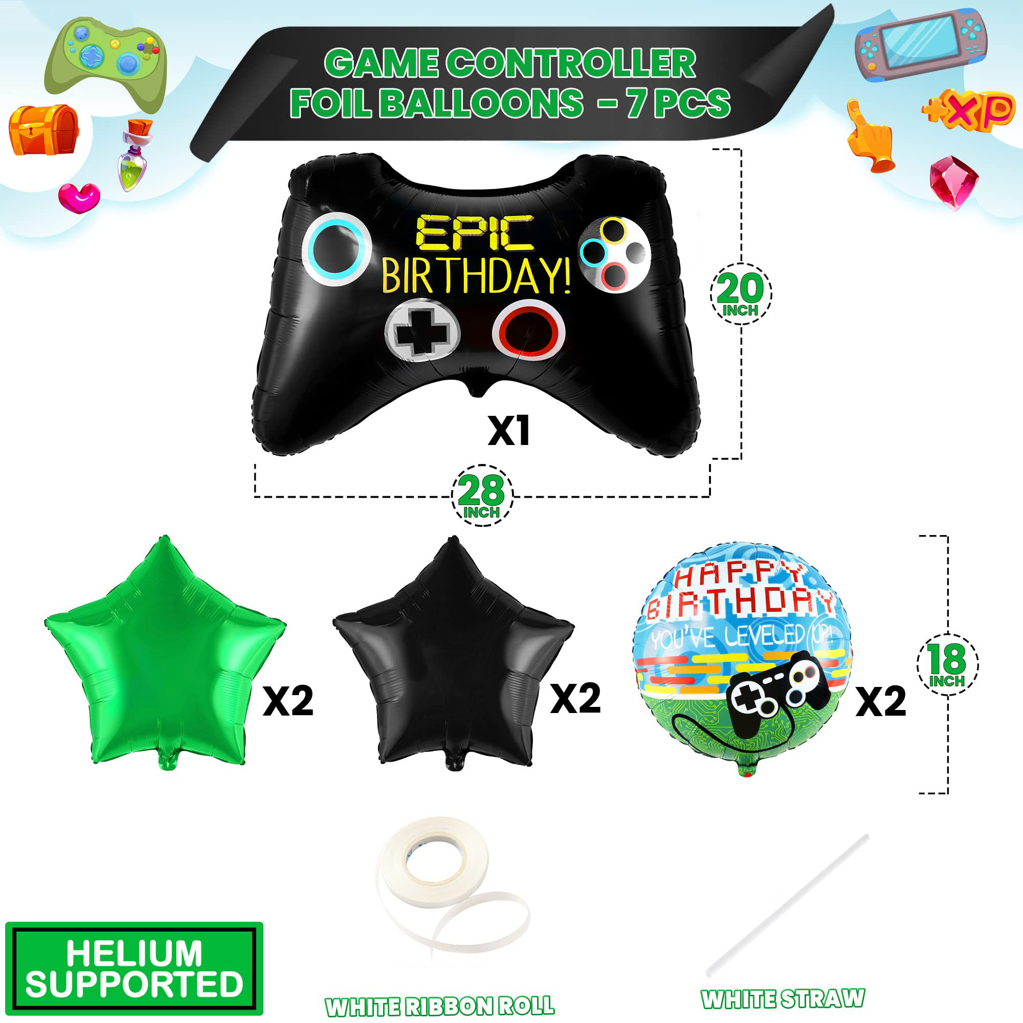 7 個のビデオゲームマイラーバルーンセットビデオゲームプレー - Party Games Using Balloons のレビューと価格