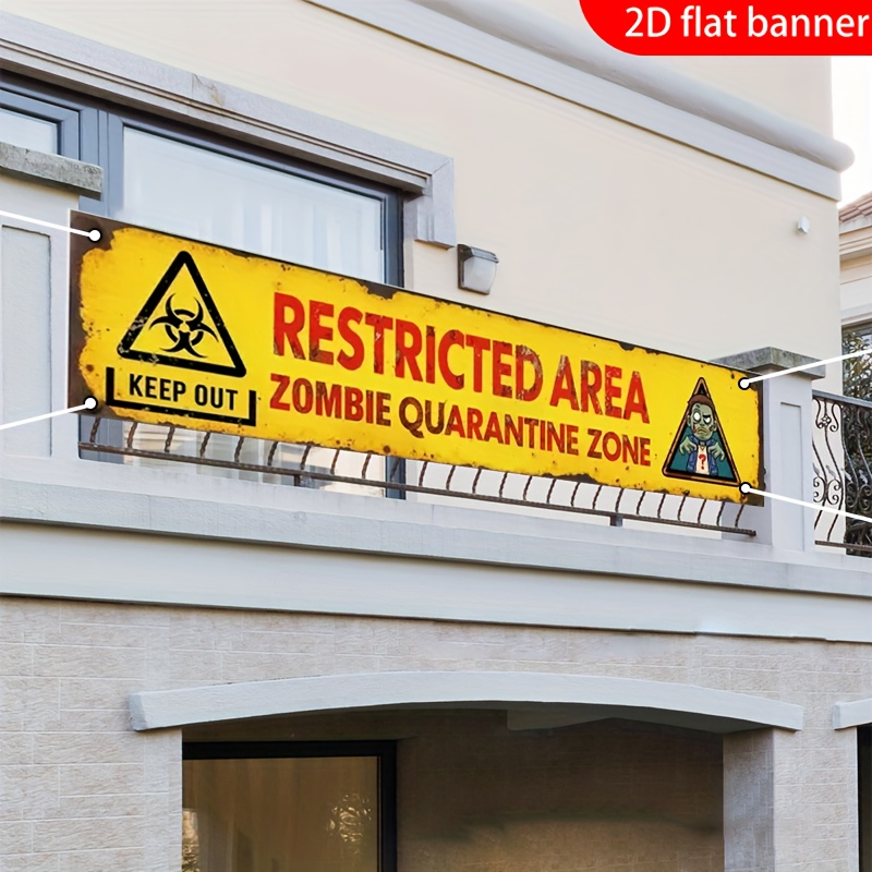 ハロウィーン装飾用の2Dフラットバナー1枚、「警告標識付き禁 - Zombie Party Games のレビューと価格