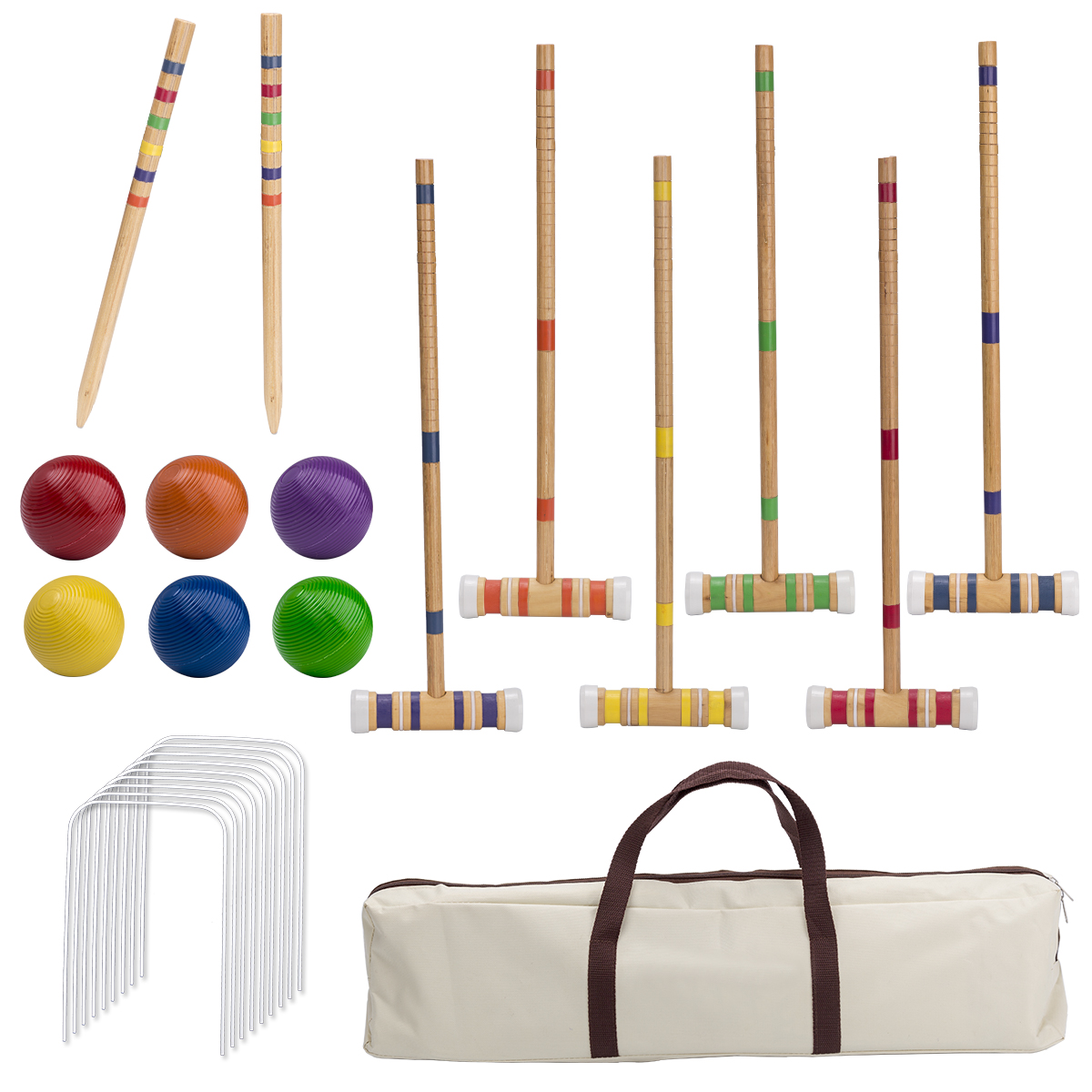 6人用クロッケーセット 木製マレット、カラーボール付き、大人 - Croquet Set Lawn のレビューと価格