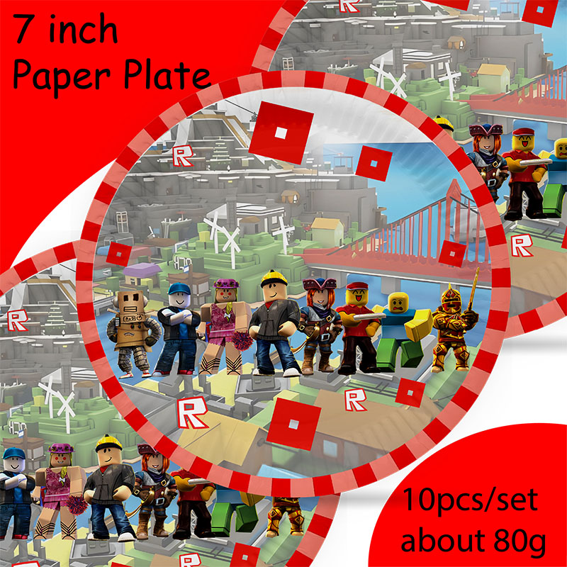 ロボットハッピーバースデーデコレーション食器セット紙皿カップ - Party Games In Roblox のレビューと価格